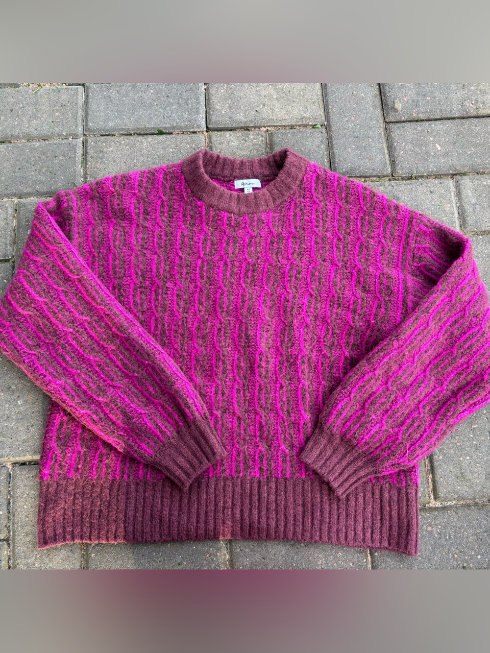 Reitmans Pink and Brown Cable Knit Crewneck Sweater